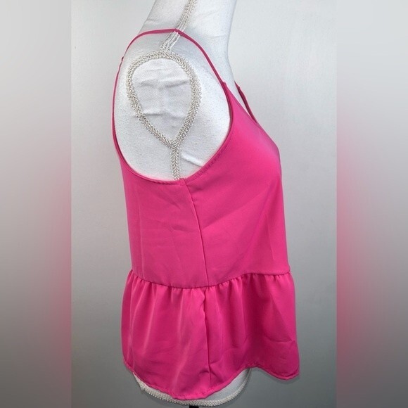 Olive & Oak Spaghetti Strap Peplum Babydoll V-neck Blouse in Aruba Pink Sz S NWT - Picture 2 of 5